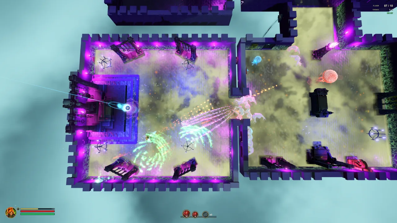Gameplay screenshot from The Captive Spire showing a run through the living tower.