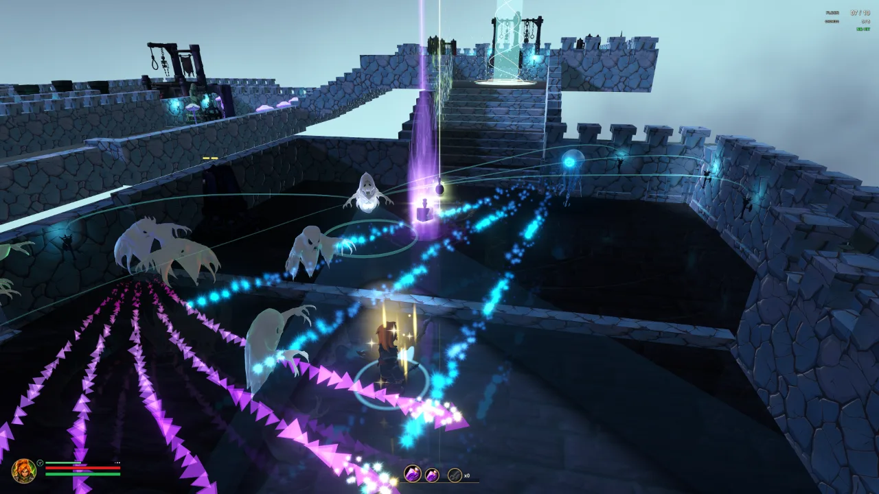 Gameplay screenshot from The Captive Spire showing a run through the living tower.