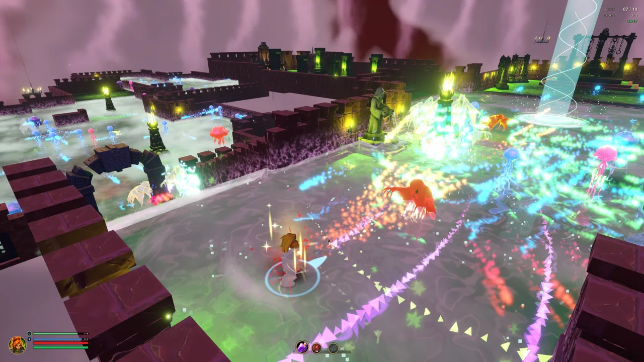 Gameplay screenshot from The Captive Spire showing a run through the living tower.