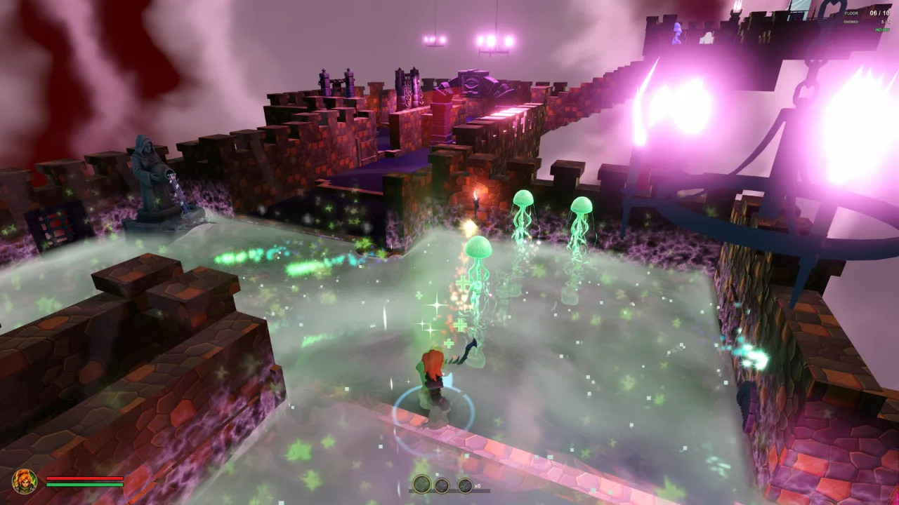 Gameplay screenshot from The Captive Spire showing a run through the living tower.