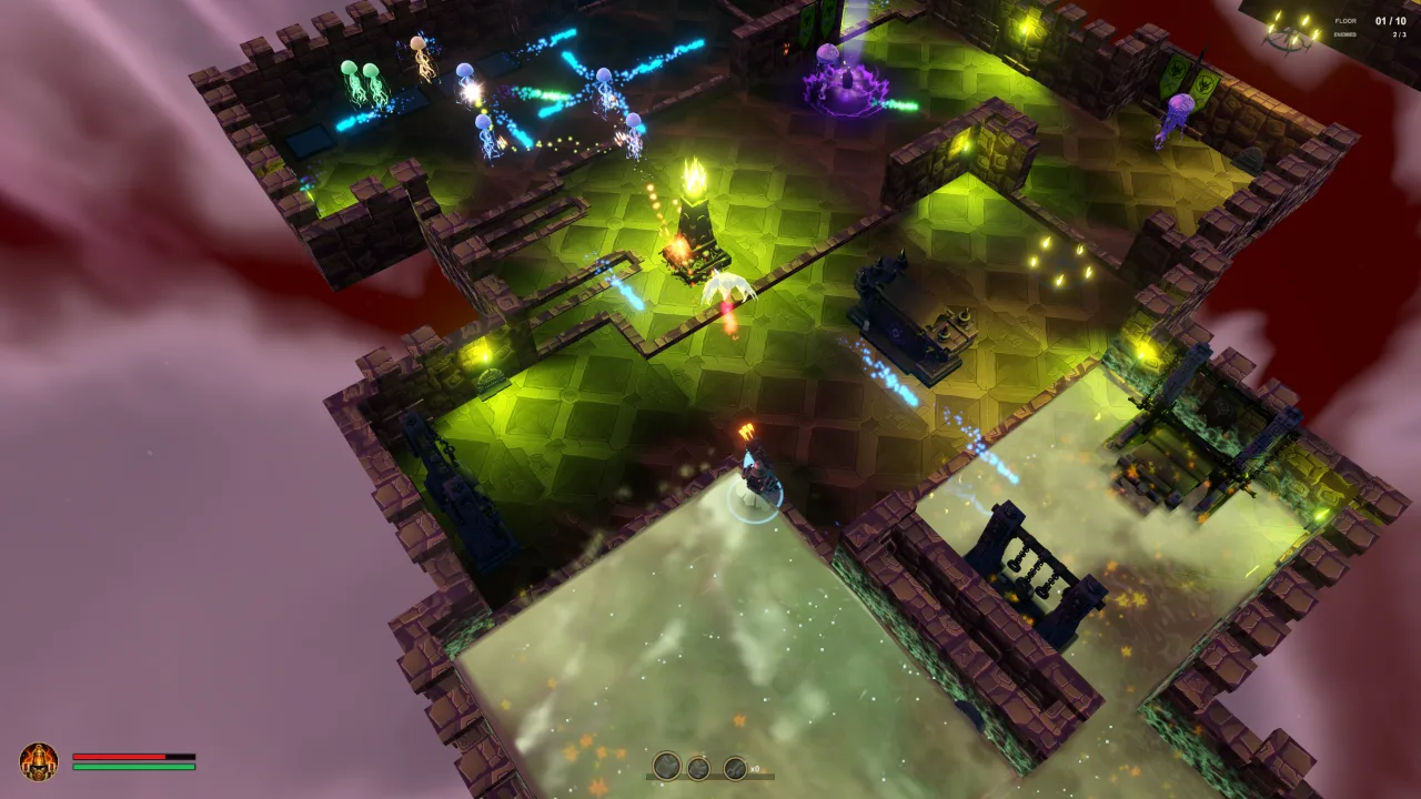 Gameplay screenshot from The Captive Spire showing a run through the living tower.