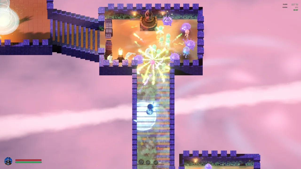Gameplay screenshot from The Captive Spire showing a run through the living tower.